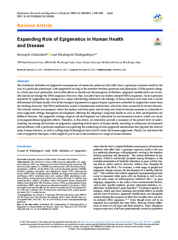 (PDF) Expanding Role of Epigenetics in Human Health and Disease