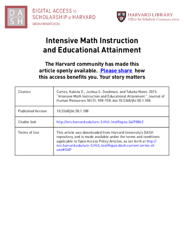(PDF) Intensive Math Instruction and Educational Attainment