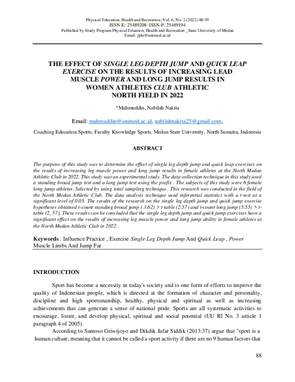 (PDF) The Effect of Single Leg Depth Jump and Quick Leap Exercise on ...