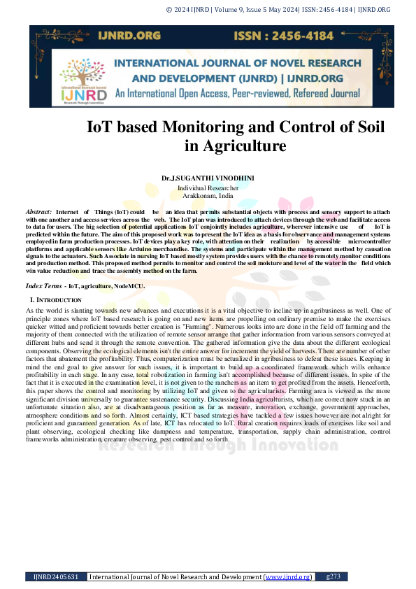 (PDF) IoT based Monitoring and Control of Soil in Agriculture