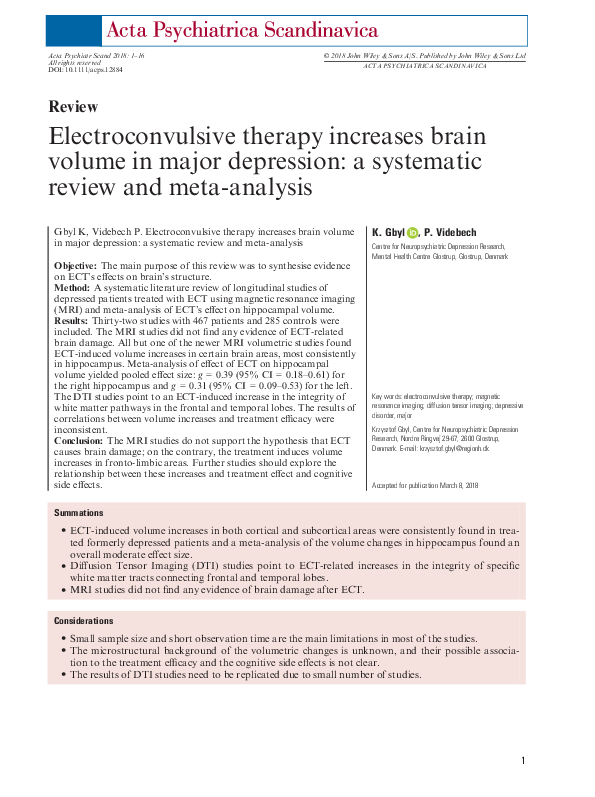 (PDF) Electroconvulsive therapy increases brain volume in major ...
