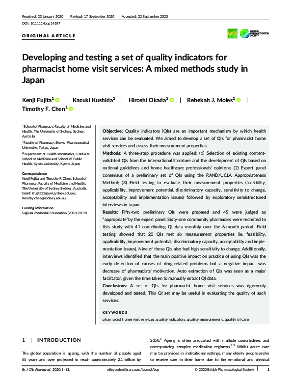 (PDF) Developing and testing a set of quality indicators for pharmacist ...