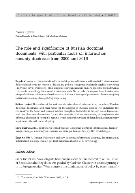 (PDF) The role and significance of Russian doctrinal documents, with ...