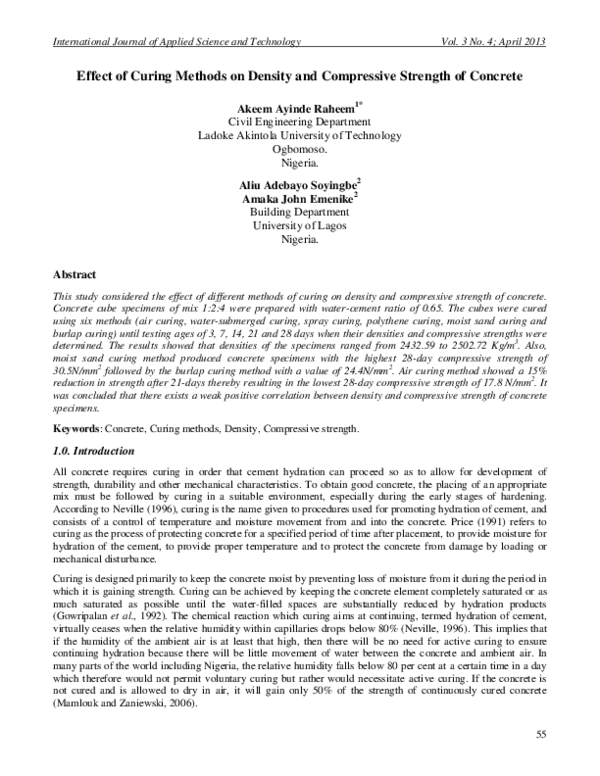 (PDF) Effect of Curing Methods on Density and Compressive Strength of ...