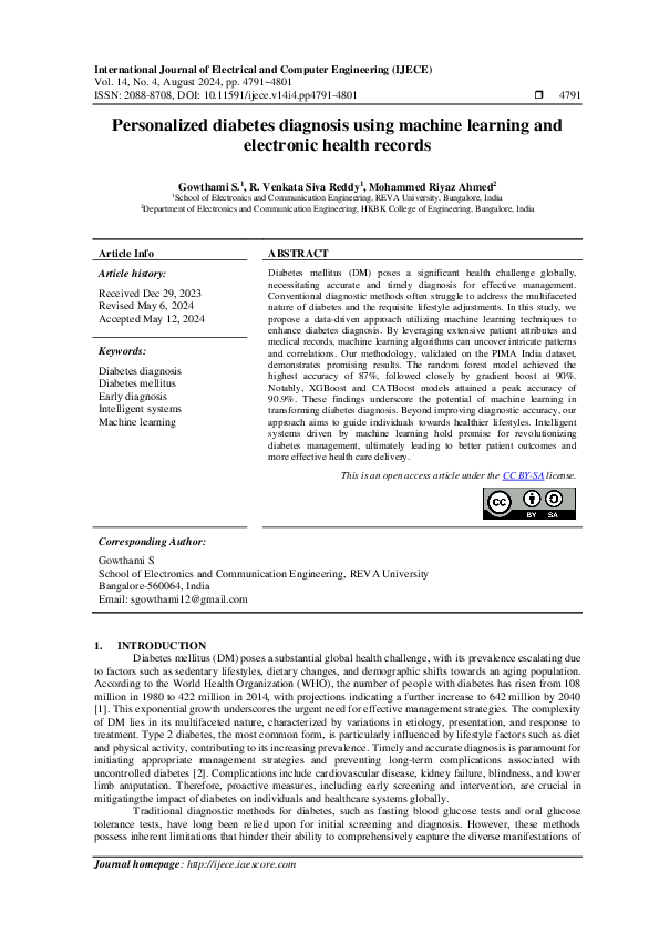 (PDF) Personalized diabetes diagnosis using machine learning and ...