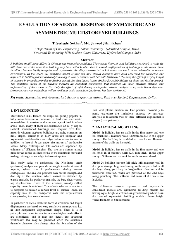 (PDF) Evaluation of Siesmic Response of Symmetric and Asymmetric ...