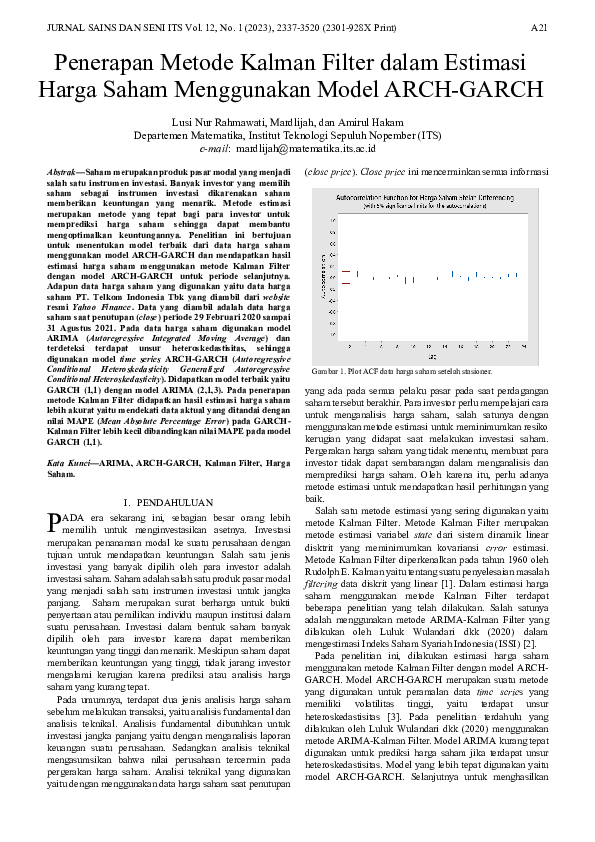 (PDF) Penerapan Metode Kalman Filter dalam Estimasi Harga Saham ...