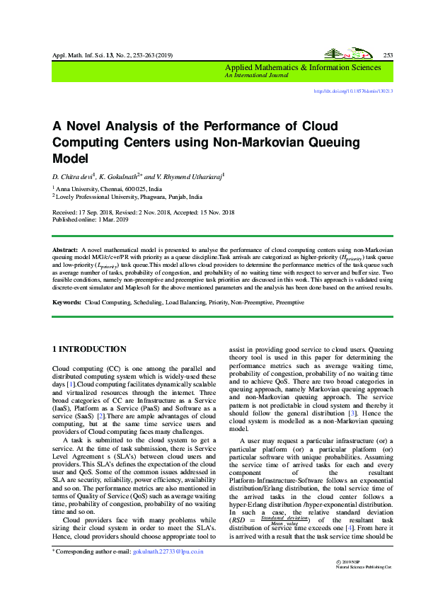 (PDF) A Novel Analysis of the Performance of Cloud Computing Centers ...