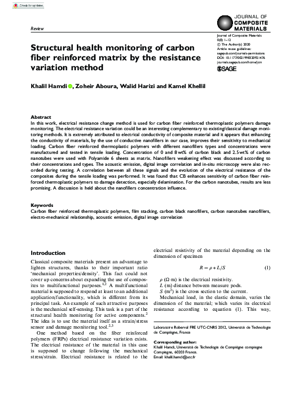 (PDF) Structural health monitoring of carbon fiber reinforced matrix by ...