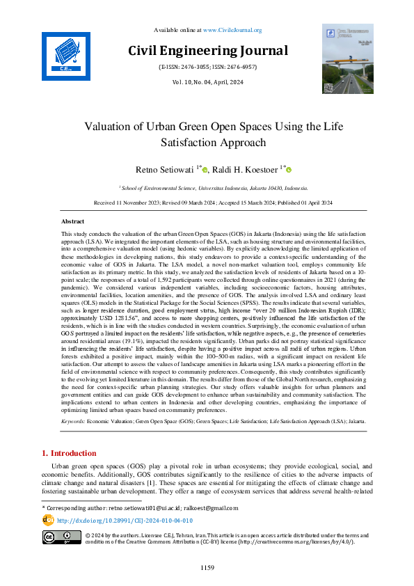 (PDF) Valuation of Urban Green Open Spaces Using the Life Satisfaction ...