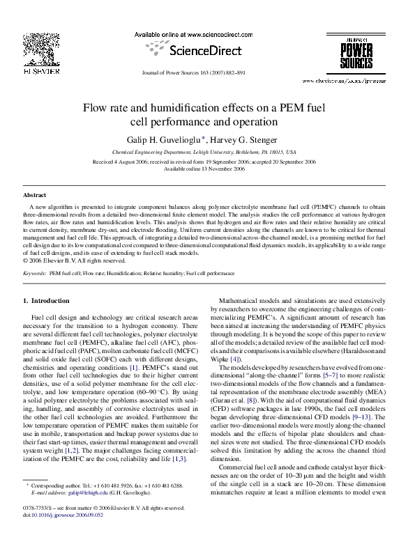 (PDF) Flow rate and humidification effects on a PEM fuel cell ...