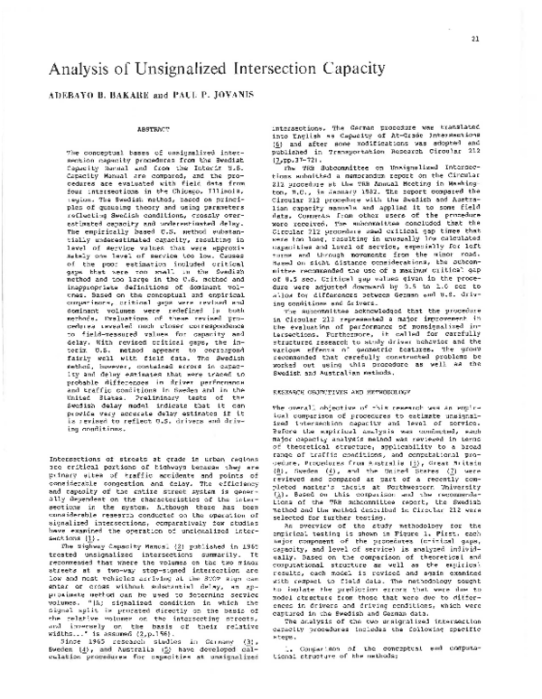 (PDF) Analysis of Unsignalized Intersection Capacity
