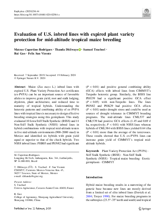 (PDF) Evaluation of U.S. inbred lines with expired plant variety ...