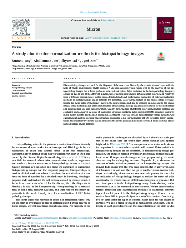 (PDF) A study about color normalization methods for histopathology images