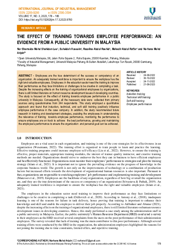 (PDF) The Effect of Training Towards Employee Performance: An Evidence ...