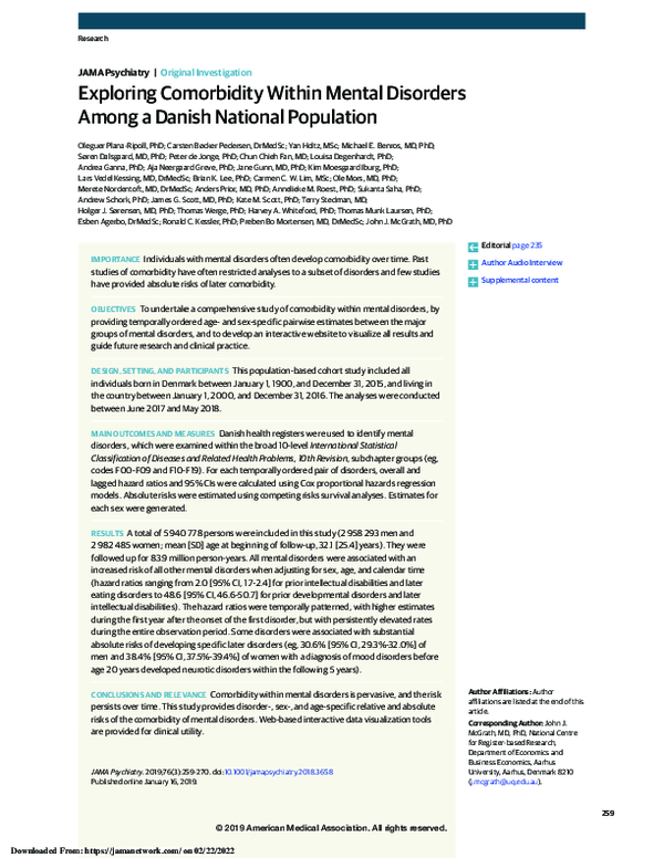 (PDF) Exploring Comorbidity Within Mental Disorders Among a Danish ...