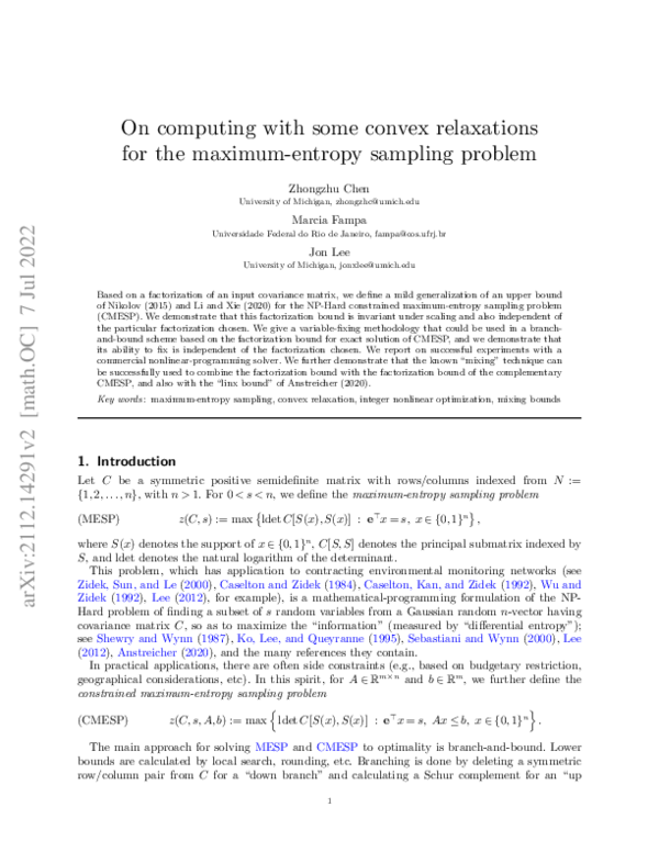 (PDF) On computing with some convex relaxations for the maximum-entropy ...