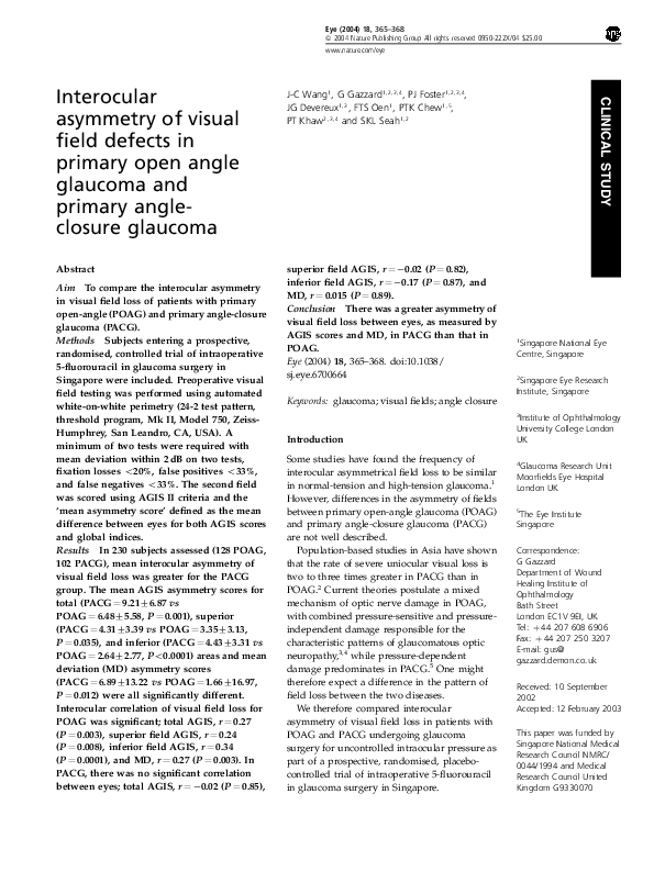 (PDF) Interocular asymmetry of visual field defects in primary open ...