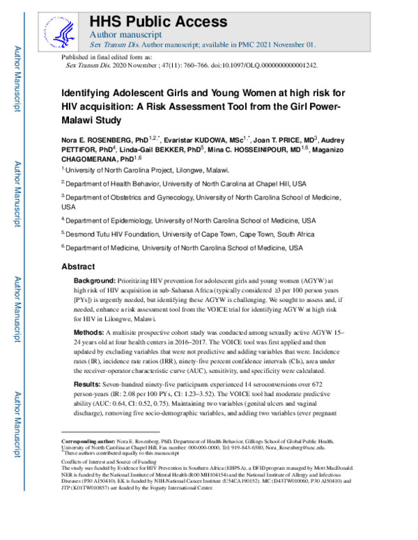 (PDF) Identifying Adolescent Girls and Young Women at High Risk for HIV ...