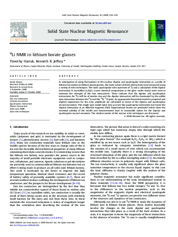 (PDF) 6Li NMR in lithium borate glasses