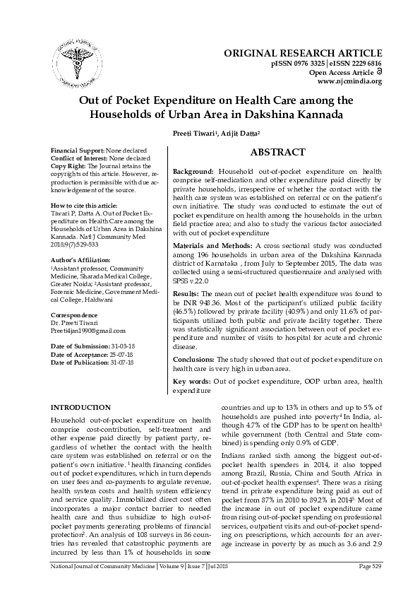 (PDF) Out of Pocket Expenditure on Health Care among the Households of ...