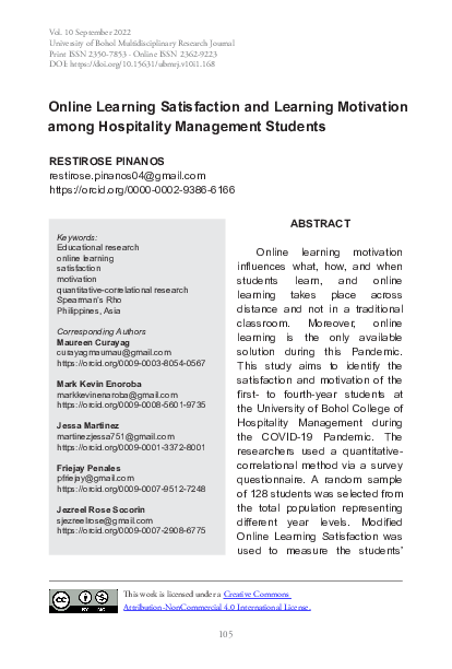 (PDF) Online Learning Satisfaction and Learning Motivation among ...