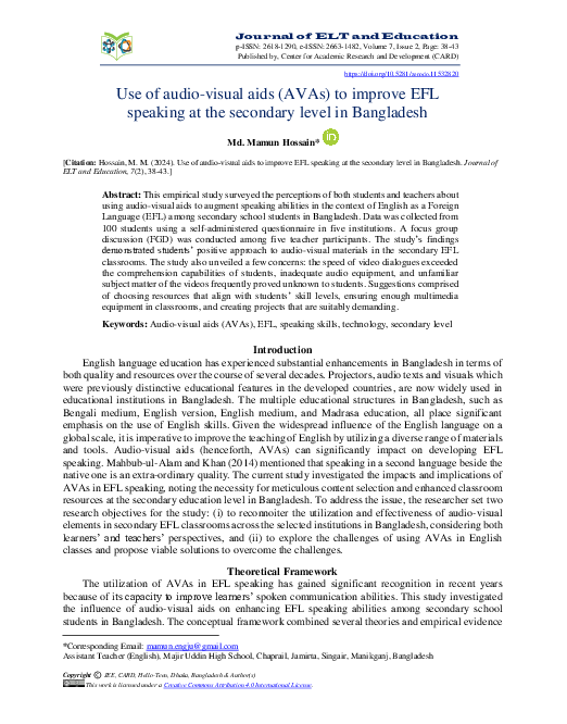 (PDF) Use of audio-visual aids (AVAs) to improve EFL speaking at the ...