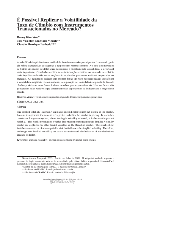 (PDF) É Possível Replicar a Volatilidade da Taxa de Câmbio com ...