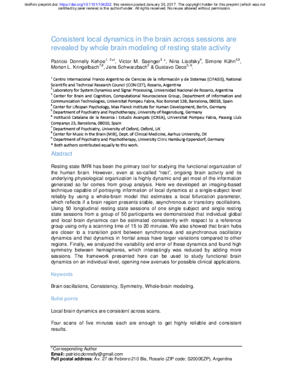 (PDF) Consistent local dynamics in the brain across sessions are ...