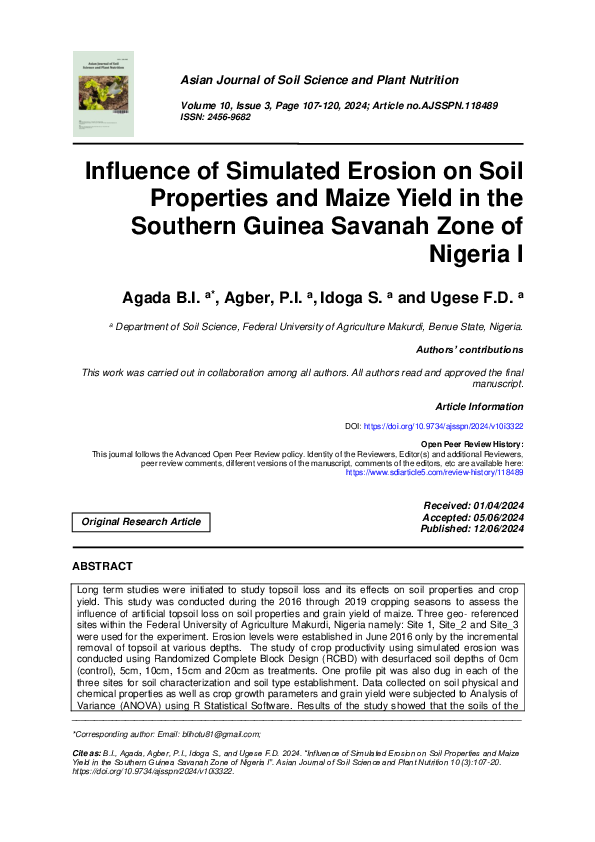 (PDF) Influence of Simulated Erosion on Soil Properties and Maize Yield ...