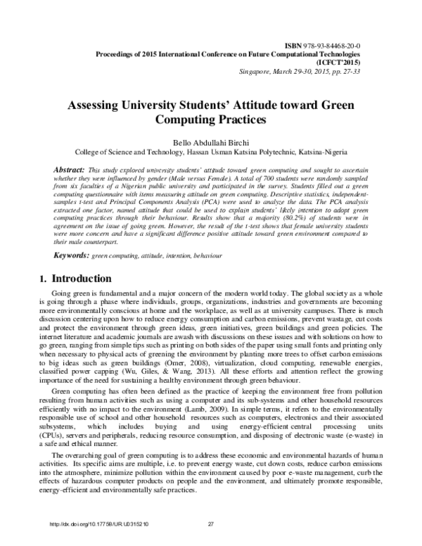 (PDF) Assessing University Students’ Attitude toward Green Computing ...