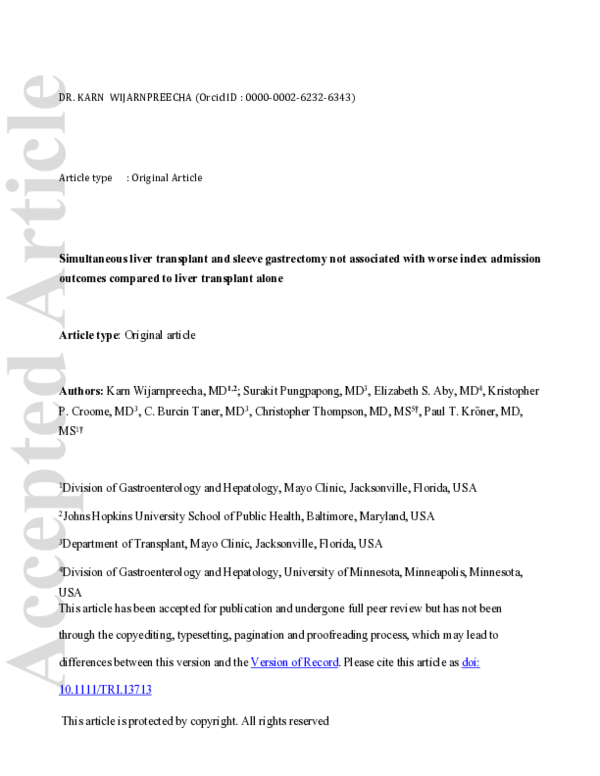 (PDF) Simultaneous liver transplant and sleeve gastrectomy not ...