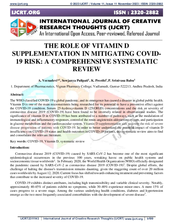 (PDF) THE ROLE OF VITAMIN D SUPPLEMENTATION IN MITIGATING COVID-19 RISK ...