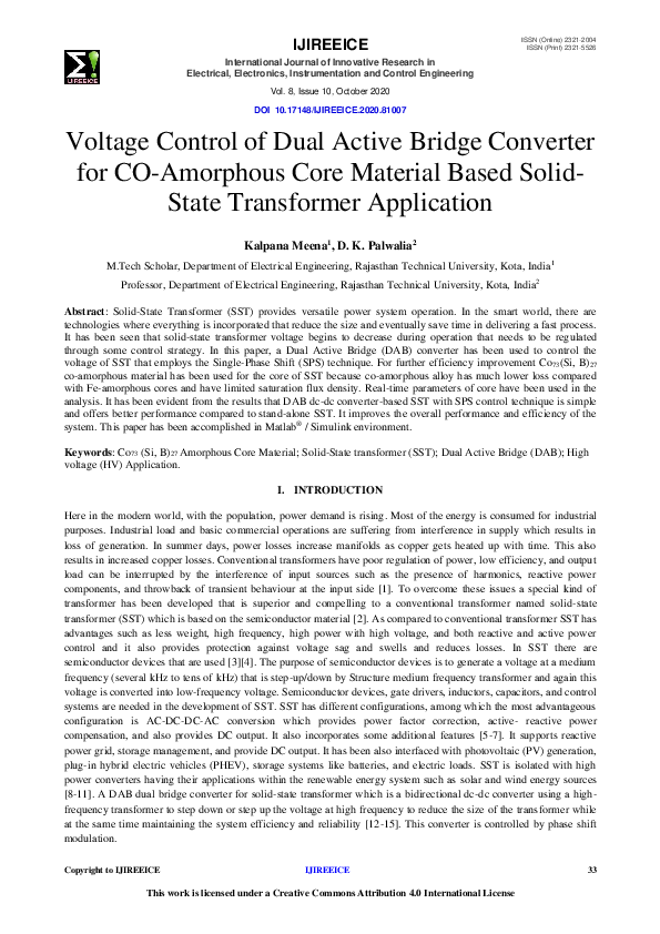 (PDF) Voltage Control of Dual Active Bridge Converter for CO-Amorphous ...
