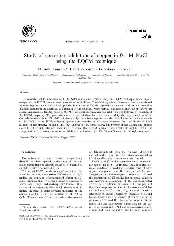 (PDF) Study of corrosion inhibition of copper in 0.1 M NaCl using the ...