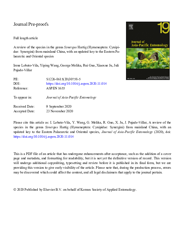 (PDF) A review of the species in the genus Synergus Hartig (Hymenoptera ...