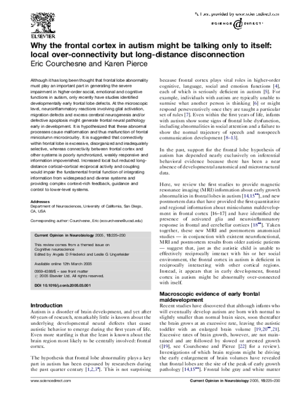 (PDF) Why the frontal cortex in autism might be talking only to itself ...