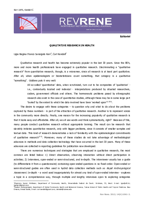 (PDF) Qualitative research in health