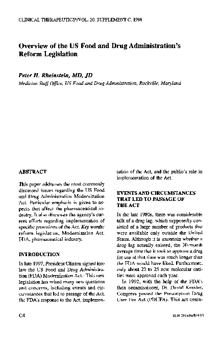 (PDF) Overview of the US Food and Drug Administration's reform legislation