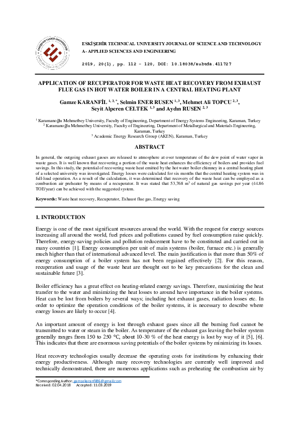 (PDF) Application of Recuperator for Waste Heat Recovery from Exhaust ...