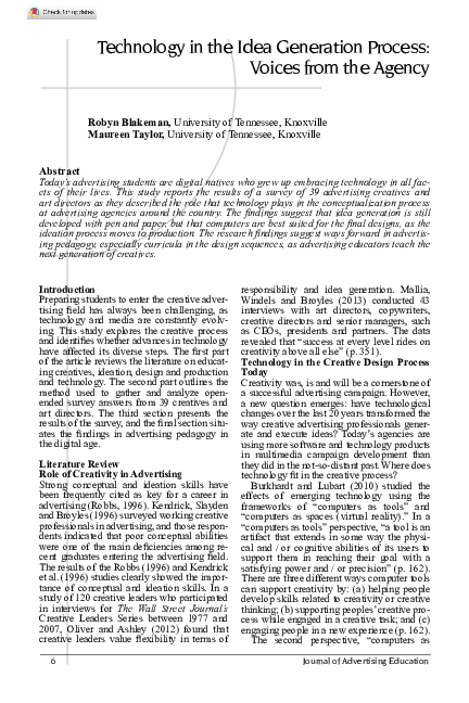 (PDF) Technology in the Idea Generation Process: Voices from the Agency