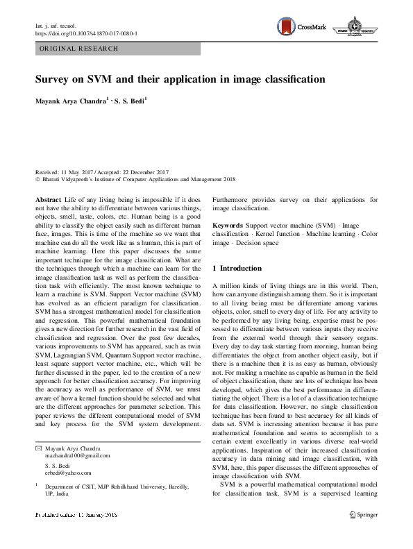 (PDF) Survey on SVM and their application in image classification