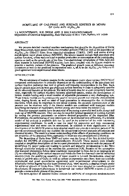 (PDF) Modelling of Gas-Phase and Surface Kinetics in Movpe of GaAs and ...