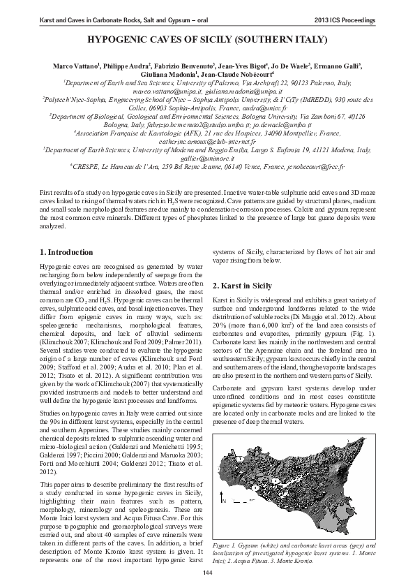 (PDF) Hypogenic caves of Sicily (Southern Italy)