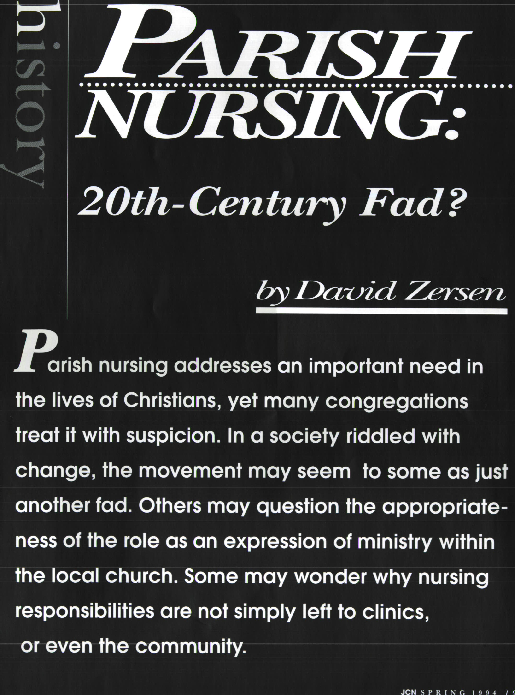 (PDF) Parish nursing: 20th-Century Fad?