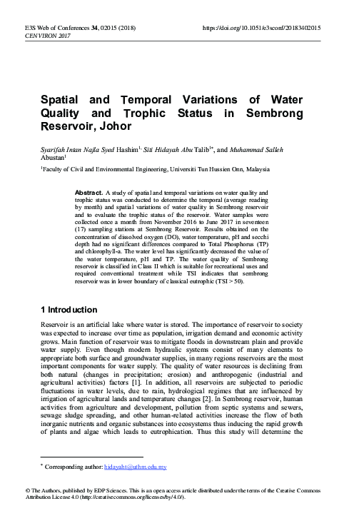 (PDF) Spatial and Temporal Variations of Water Quality and Trophic ...