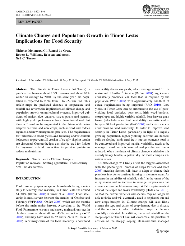(PDF) Climate Change and Population Growth in Timor Leste: Implications ...