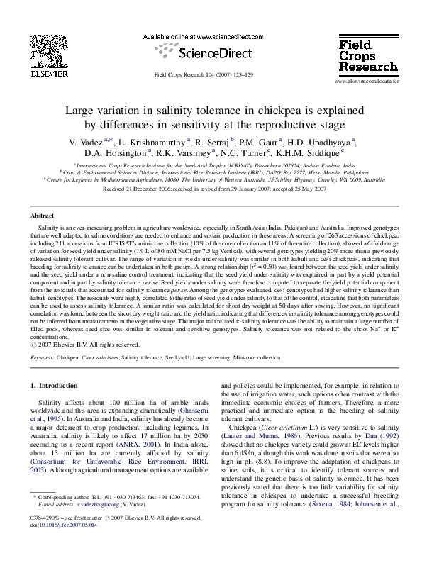 (PDF) Large variation in salinity tolerance in chickpea is explained by ...