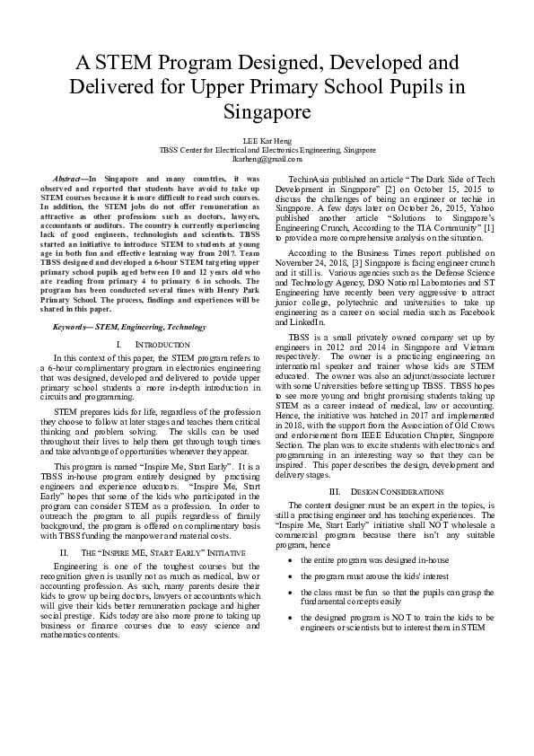 (PDF) A STEM Program Designed, Developed and Delivered for Upper ...