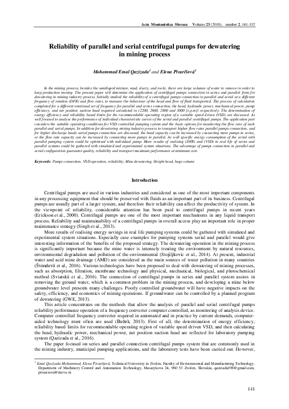 (PDF) Reliability of parallel and serial centrifugal pumps for ...